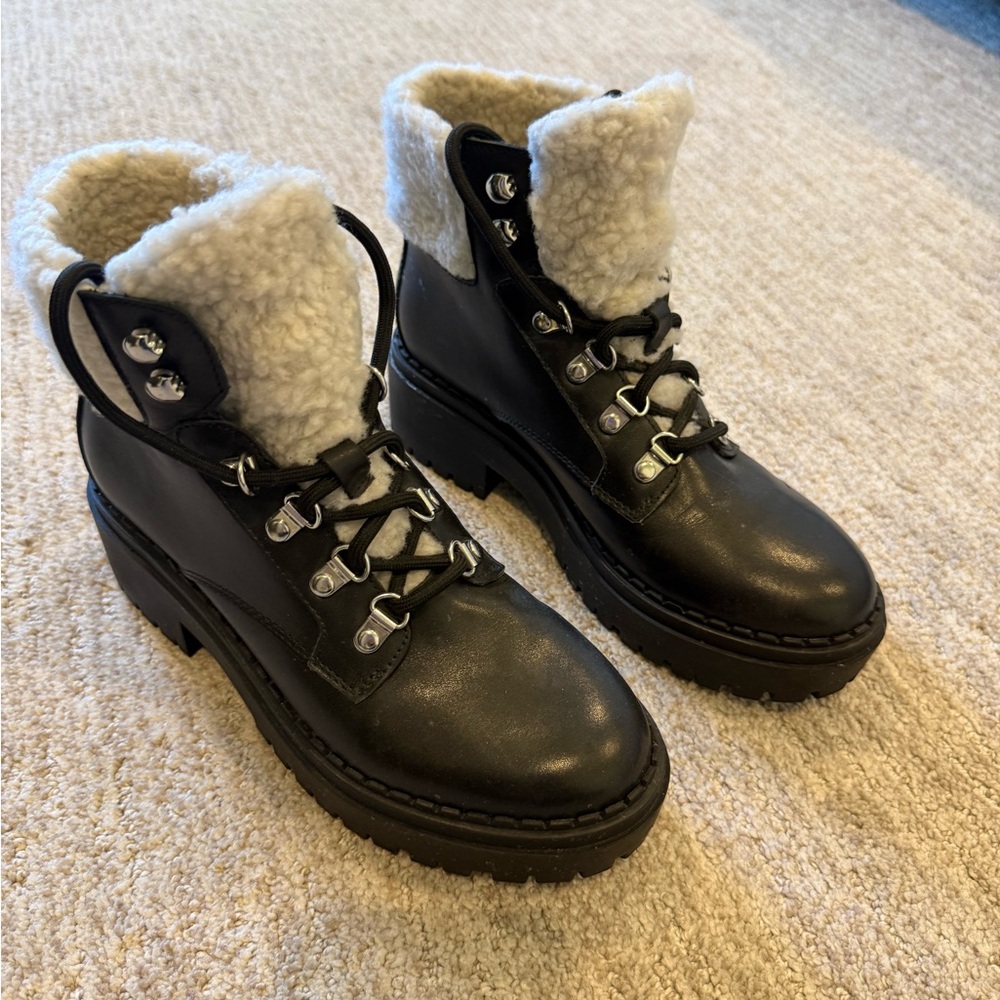 Marc Fisher Women’s Black Faux-Shearling Combat Boots